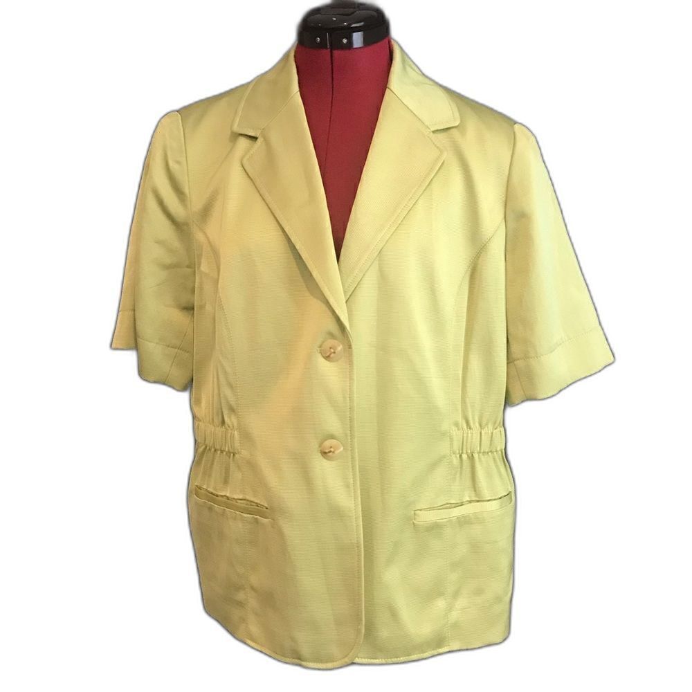 Coldwater Creek Jacket Women Plus Size 16 Lime Green Short Sleeve Button Pockets